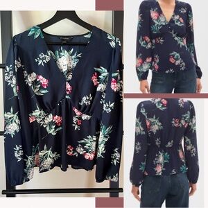 Banana Republic Floral Print Empire Waist Sheer Blouse Size L